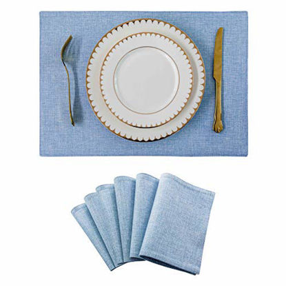 Picture of Home Brilliant Table Mat Set of 6 Heat Resistant Dining Table Placemats for Kitchen, 13x19 inch, Blue