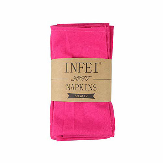 Picture of INFEI Soft Solid Color Linen Cotton Dinner Fabric Napkins - Set of 12 (40 x 40 cm) - for Events & Home Use (Rose Red)