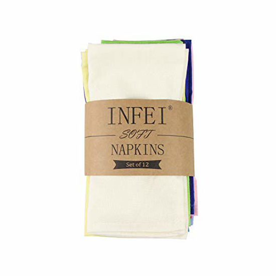 Picture of INFEI Soft Solid Color Linen Cotton Dinner Cloth Napkins - Set of 12 (40 x 40 cm) - for Events & Home Use (Multicolored)