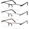 Picture of JJWELL 3 Pack Blue Light Reading Glasses for Men, Lightweight Metal Rectangle Semi Rimless Readers for Men, Anti Eyestrain/ Computer Glare/ UV, Half Frame Spring Hinge Eyeglasses with Pouches(4.00)