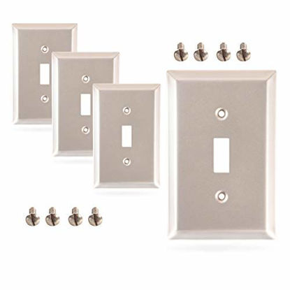 Picture of SleekLighting Pack of 4 Wall Plate Outlet Switch Covers | Decorative Satin Nickel | Variety of Styles: Decorator/Duplex/Toggle & Combo| Size: 1 Gang Toggle