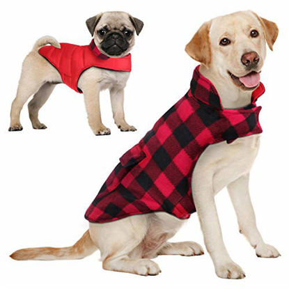 Picture of AOFITEE Reversible Dog Cold Weather Coat, Waterproof British Style Plaid Winter Pet Jacket, Warm Cotton Lined Vest Windproof Collar Outdoor Apparel for Small Medium and Large Dogs