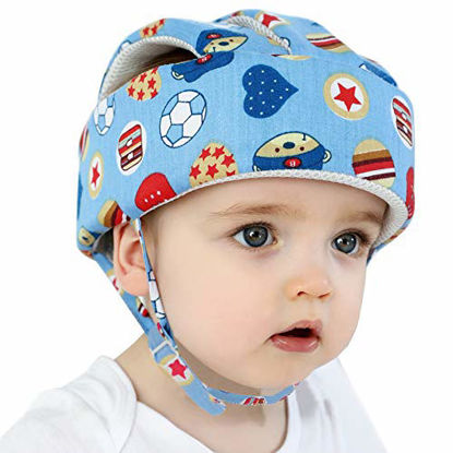 Picture of Ocanoiy Baby Safety Helmet Toddler Children Headguard Infant Head Cushion Protective Harnesses Cap Soft Adjustable Kid Safety Hat Head Protector (Football Blue)