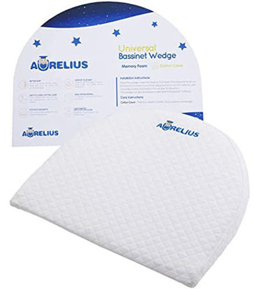 Picture of Aurelius Universal Bassinet Wedge Pillow - Premium Memory Foam Baby Wedge Pillow for Acid Reflux Colic & Nasal Congestion with Removable Handcraft Cotton Cover - 12° Incline (Waterproof Cover)