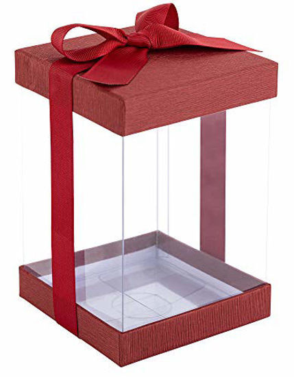 Picture of Hammont Clear PVC Gift Boxes (6 Pack) Bakery Boxes with Base, Lid & Ribbon | For Cakes, Pastries, Cookies, Cupcakes & Party Favors (Maroon, 8x4x4)