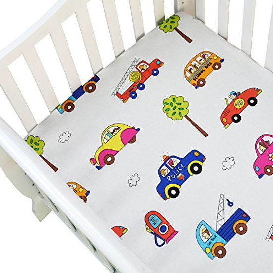 Picture of Brandream Crib Sheets Boys Toddler Fitted Sheet Cotton Crib Mattress Sheets Truck Cars Vehicles Design