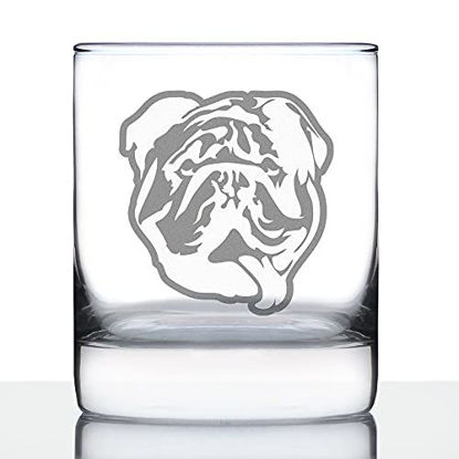 Picture of English Bulldog - Funny Whiskey Rocks Glass Gifts for Men & Women with Bulldogs - Fun Whisky Drinking Tumbler Décor