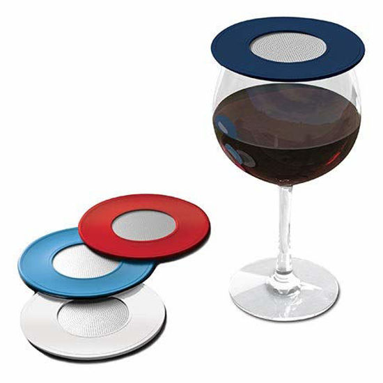 Picture of Drink Tops Ventilated Silicone Wine Glass Covers- Weighted Cover with Screen Allows Wine to Breathe- Outdoor Wine Glass Covers to Keep Bugs Out- BPA Free- 4pk