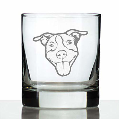 Picture of Happy Pitbull - Whiskey Rocks Glass - Unique Pitbull Dog Themed Gifts or Party Decor for Women and Men - 10.25 Oz