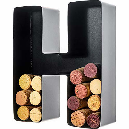 Picture of Wine Cork Holder - Metal Monogram Letter (H), Black, Small | Wine Lover Gifts, Housewarming, Engagement & Bridal Shower Gifts | Personalized Wall Art | Home Décor