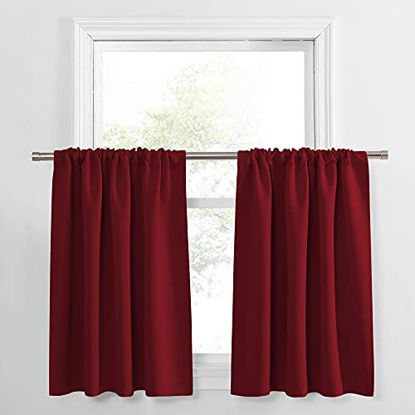 Picture of PONY DANCE Window Curtains Tiers - Home Christmas Decor Rod Pocket Solid Blackout Curtain New Year Valances for Small Bathroom/Bedroom, 42-inch x 36-inch, Red, One Pair