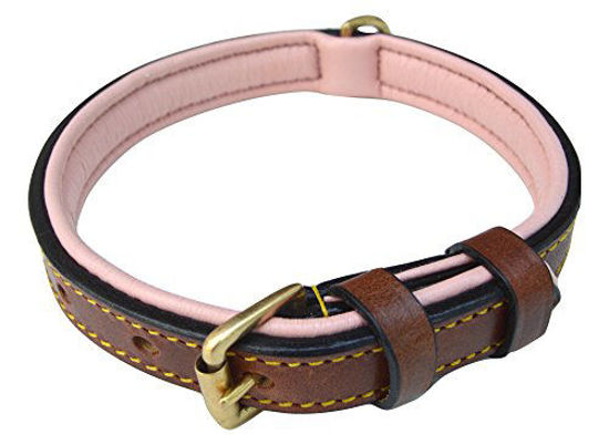 Picture of Soft Touch Collars Padded Leather Dog Collar, Size Small, Brown with Light Pink Padding, 16" Long x 5/8 Wide, Neck Size 11" to 13.5" Inches