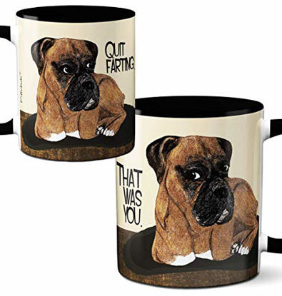 Picture of Farting Boxer Dog Mug by Pithitude - One Single 11oz. Black Coffee Mug