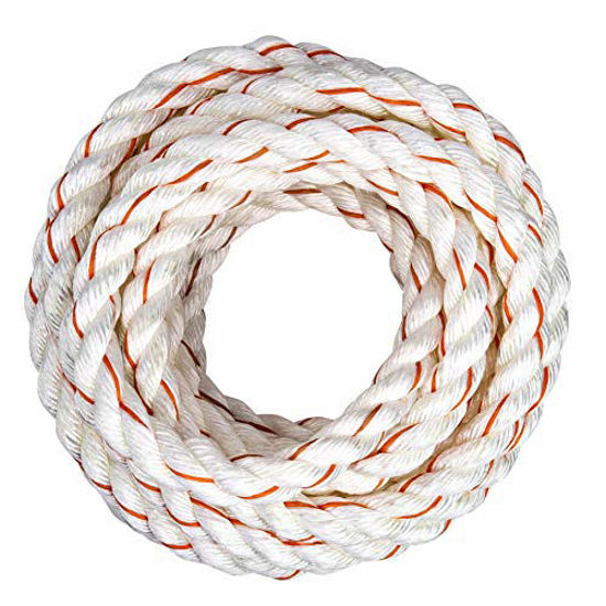 GetUSCart- SGT KNOTS Twisted Poly Dacron Rope - 3 Strand Line with  Polyolefin Core for Marine, Commercial & DIY Projects (5/8 x 50ft, White)