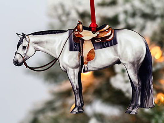 Picture of Western Quarter Horse Christmas Ornament Decoration Gift for Horse Woman (Gray)