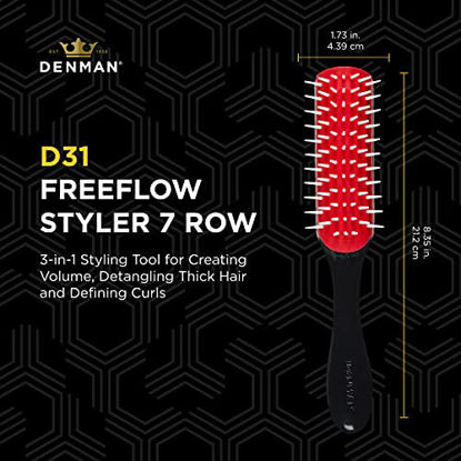 Picture of Denman Free Flow Wide Spaced Pins 7 Row Hair Styling Brush - 3-in-1 Styling Tool for Creating Volume, Detangling Thick Hair and Defining Curls, D31