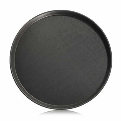 Picture of New Star Foodservice 25330 Restaurant Grade Non-Slip Tray, Plastic, Rubber Lined,  Round, 18" Inch, Black