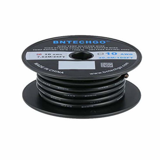 GetUSCart- BNTECHGO 10 Gauge Silicone Wire Spool 25 ft Black Flexible 10  AWG Stranded Tinned Copper Wire