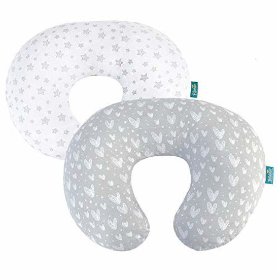 Picture of Nursing Pillow Cover 2 Pack Compatible with Boppy Pillow, 100% Jersey Cotton with Large Zipper Super Soft & Breathable & Skin Friendly for Moms / Baby, Grey & White