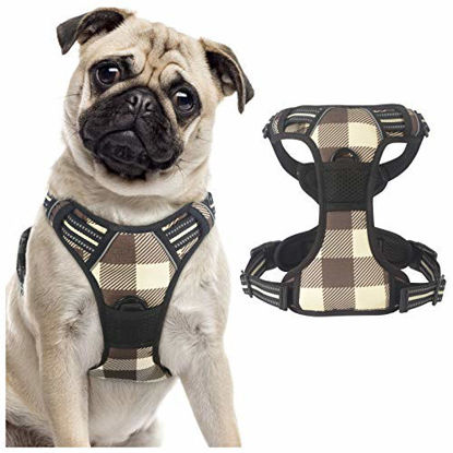 Picture of rabbitgoo Dog Harness No Pull, Adjustable Dog Walking Chest Harness with 2 Leash Clips, Comfort Padded Dog Harness with Easy Handle, Reflective Front Body Harness for Medium Breeds, Beige Plaid, M