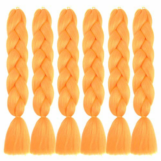 Picture of SHUOHAN 6 Packs Kanekalon Ombre Jumbo Braiding Hair Extensions 24 Inch High Temperature Synthetic Fiber Hair Extension for Box Braids Crochet Braids Braiding Hair (Orange)