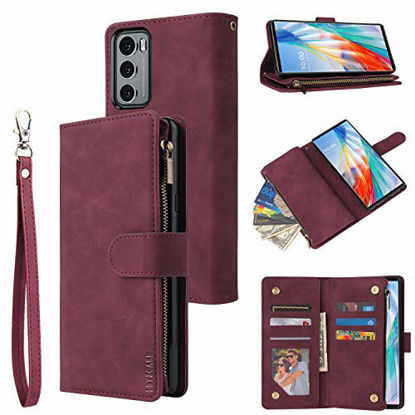 Picture of LBYZCASE Phone Case for LG Wing 5G(2020),LG Wing Wallet Case,Luxury Folio Flip Leather Cover[Zipper Pocket][Wrist Strap][Kickstand ][Magnetic Closure] for LG Wing (Wine Red)