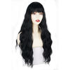 Picture of Black Wavy Wigs with Bangs Andromeda Long Wavy Wigs for Black Women Soft Women's Shoulder Length Curly Wig Synthetic Hair Replacement Halloween Costumes Cosplay Wigs (26", Black)