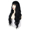 Picture of Black Wavy Wigs with Bangs Andromeda Long Wavy Wigs for Black Women Soft Women's Shoulder Length Curly Wig Synthetic Hair Replacement Halloween Costumes Cosplay Wigs (26", Black)