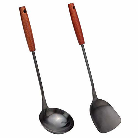 Picture of Spatula & Ladle Wok Tool Set, 14.2-15 inches wok utensils, Stainless Steel wok spatula.