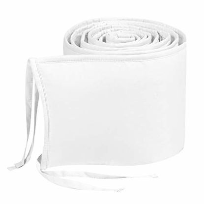 Picture of TILLYOU Crib Liner Protector for Portable Mini Cribs, Machine Washable Thick Crib Cushion for Baby Boys Girls, 1-Piece Crib Wall Protector for Slats, 330 GSM Padding Filled, 122x8, White