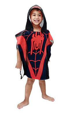 Picture of Jay Franco Marvel Spidey and His Amazing Friends Miles Morales Bath/Pool/Beach Hooded Poncho - Super Soft & Absorbent Cotton Towel, Measures 28 x 28 Inches (Official Marvel Product)