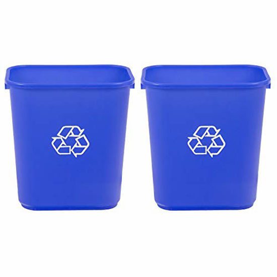 Picture of AmazonCommercial 7 Gallon Commercial Office Wastebasket, Blue w/Recycle Logo, 2-Pack