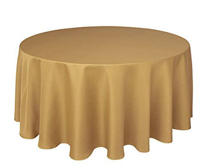 Picture of Biscaynebay Textured Fabric Round Tablecloths 90 Inches in Diameter, Gold Water Resistant Tablecloths for Dining, Kitchen, Wedding, Parties, etc. Machine Washable