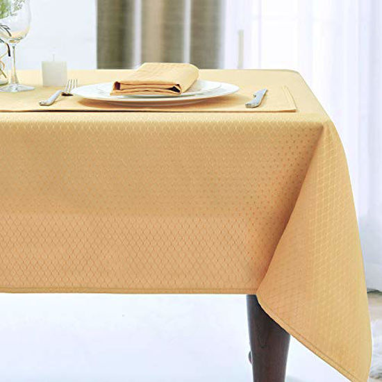 Picture of JUCFHY Christmas Jacquard Morrocan Rectangle Table Cloth Oil-Proof Spill-Proof and Water Resistance Washable Tablecloth,Decorative Fabric Table Cover for Outdoor and Indoor Use,60 x 104 Inch, Gold