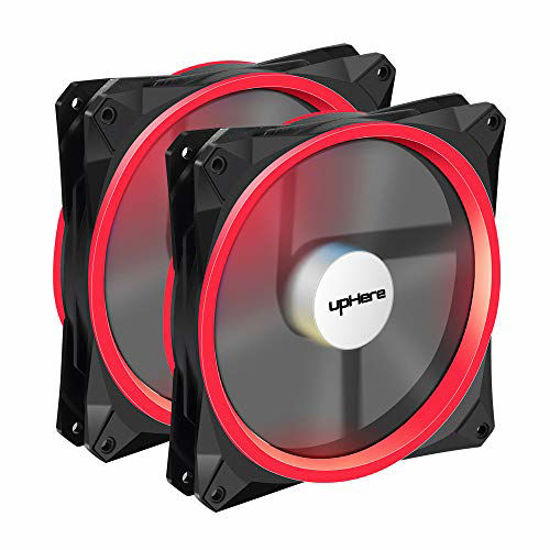 Picture of upHere 140mm PWM case Fan 2PACK Solar Eclipse Hydraulic Bearing Quiet Cooling case Fan for Computer Mirage Color LED Fan 4 pin with Anti Vibration Rubber Pads(Red) 14CMR4-2