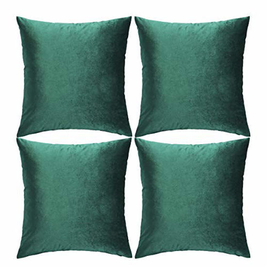 Picture of GIGIZAZA Green Velvet Decorative Throw Pillow Covers Cushion Cover Set of 4 Yellow Luxury Pillow Cases for Sofa (18x18inch(45x45cm)-4pcs, Green)