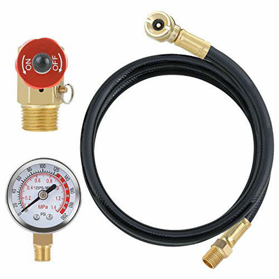 Picture of Hromee Air Tank Repair Kit w/Safety Valve, Pressure Gauge and 4 Feet Air Tank Hose Assembly kit for Portable Carry Tank