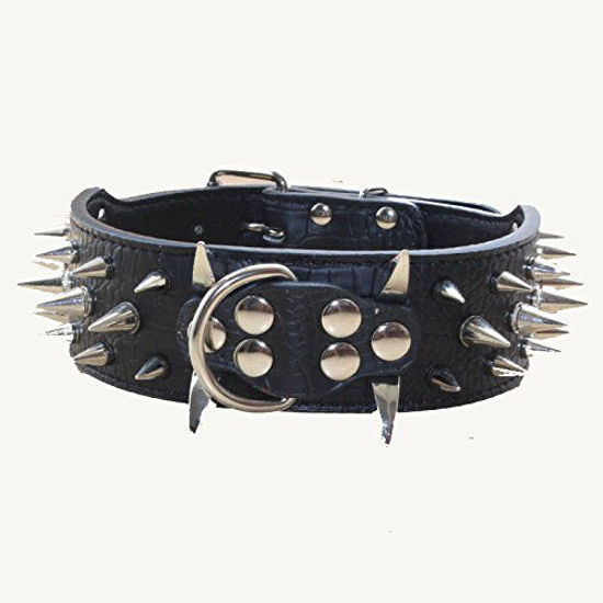 Picture of Haoyueer Sharp Spiked Studded Dog Collar 2 Inch Width Stylish Leather Dog Collars for Medium & Large Dogs Pitbull,Labrador,Boxer Rottweiler German Shepherd(Black,M)