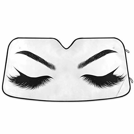 Picture of Oarencol Woman Eye Eyelash Car Windshield Sun Shade Foldable UV Ray Sun Visor Protector Sunshade to Keep Your Vehicle Cool (55" x 27.6")