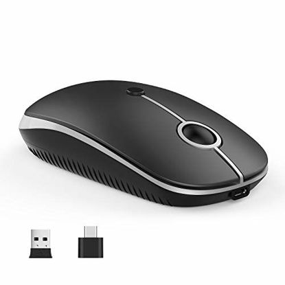 Picture of Type C Wireless Mouse, Vssoplor Dual Mode 2.4G Wireless Mouse USB C Cordless Mice with Nano USB and Type C Receiver Compatible with PC, Laptop, MacBook and All Type C Devices-Black and Silver