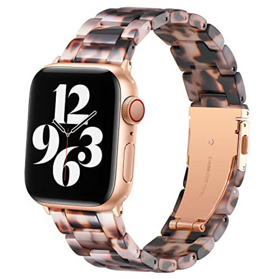 Picture of BESTIG Compatible with Resin Apple Watch Band 40mm 38mm 41mm Stainless Steel Buckle Waterproof for iWatch Series 6/5/4/3/2/1/SE/7 Replacement Strap for Women Men (Black Agate 38mm/40mm41mm)