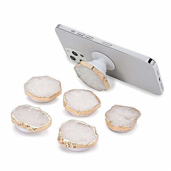 Picture of ULANI JOY Clear White Agate Crystal Druzy Quartz Phone Grip Phone Stand Holder for Smart Phones and Tablets