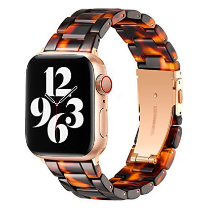 Picture of BESTIG Compatible with Resin Apple Watch Band 40mm 38mm 41mm Stainless Steel Buckle Waterproof for iWatch Series 6/5/4/3/2/1/SE/7 Replacement Strap for Women Men (Tortoiseshell 38mm/40mm/41mm)