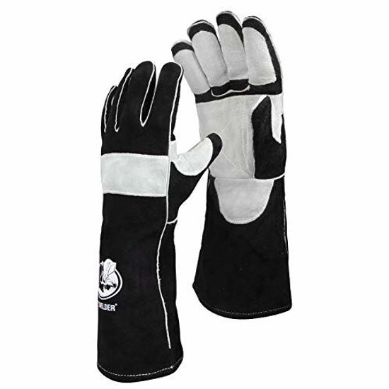 Picture of YESWELDER 16 Inches,932,Leather Forge MIG Welding Gloves, with Kevlar Stitching Heat/Fire Resistant, Palm Reinforcements, Black-Gray