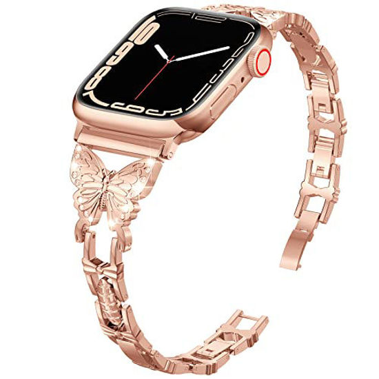 Butterfly Bracelet Compatible with Apple Watch Band 38mm 40mm 41mm iWatch Series 7 6 SE 5 4 3 2 1 Women Girl Cute Fancy Jewelry Dressy Slim Metal