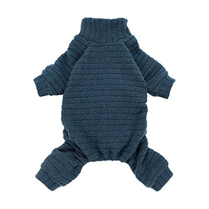 Picture of Fitwarm Turtleneck Knitted Dog Sweater Puppy Pajamas Thermal Doggie Winter Clothes Knitwear Pet Coats Cat Apparel Blue X-Large