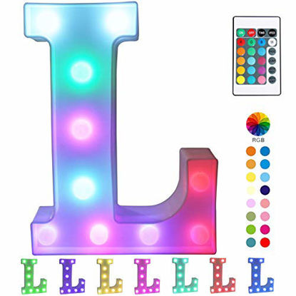 Picture of Pooqla Colorful LED Marquee Letter Lights with Remote - Light Up Marquee Signs - Party Bar Letters with Lights Decorations for The Home - Multicolor L