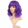 Picture of Vroosar Purple Wavy Wigs Short Curly Bob Wig With Bangs Synthetic Heat Resistant Fashion Hairstyles For Women Cosplay Party Fluffy Wig 12inch