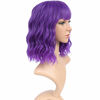 Picture of Vroosar Purple Wavy Wigs Short Curly Bob Wig With Bangs Synthetic Heat Resistant Fashion Hairstyles For Women Cosplay Party Fluffy Wig 12inch