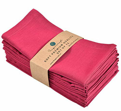 Picture of FINGERCRAFT Dinner Cloth Napkins, Cotton Linen Blend Fabric 12 Pack, Premium Quality, Mitered Corners for Every Day Use Napkins are Pre Shrunk and Good Absorbency Color Fuchsia (Fuchsia)